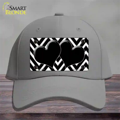 Black White Large Chevron Black Center Hearts Novelty License Plate Hat Cotton / Gray