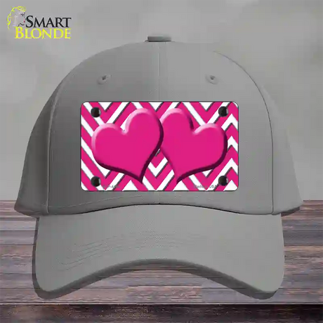 Pink White Large Chevron Hot Pink Center Hearts Novelty License Plate Hat Cotton / Gray