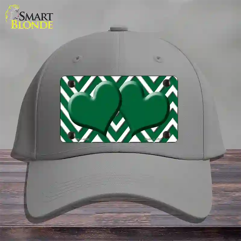 Green White Large Chevron Green Center Hearts Novelty License Plate Hat Cotton / Gray