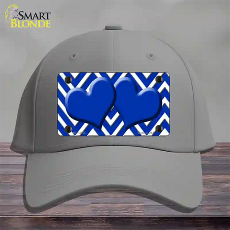 Blue White Large Chevron Blue Center Hearts Novelty License Plate Hat Cotton / Gray