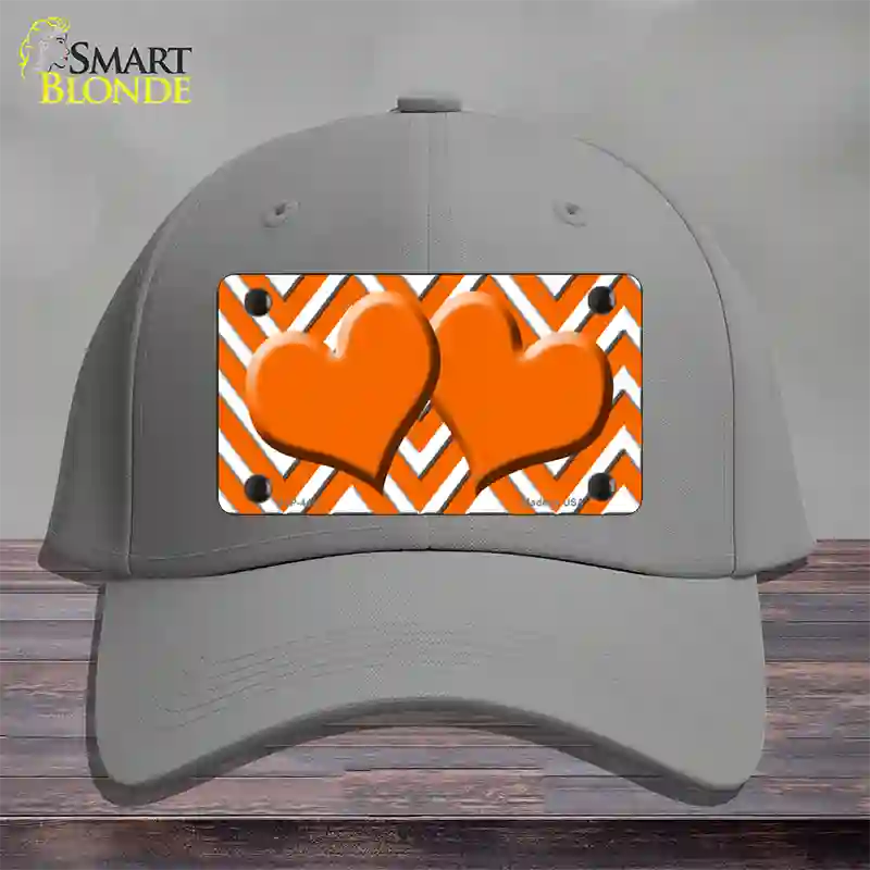 Orange White Large Chevron Orange Center Hearts Novelty License Plate Hat Cotton / Gray