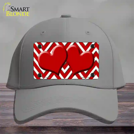 Red White Large Chevron Red Center Hearts Novelty License Plate Hat Cotton / Gray