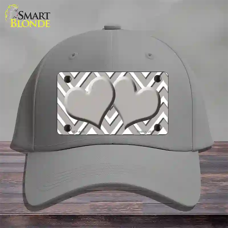 Grey White Large Chevron Grey Center Hearts Novelty License Plate Hat Cotton / Gray