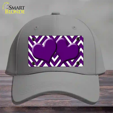 Purple White Large Chevron Purple Center Hearts Novelty License Plate Hat Cotton / Gray