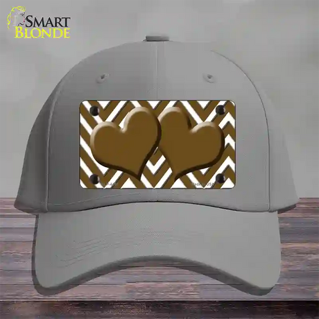 Brown White Large Chevron Brown Center Hearts Novelty License Plate Hat Cotton / Gray