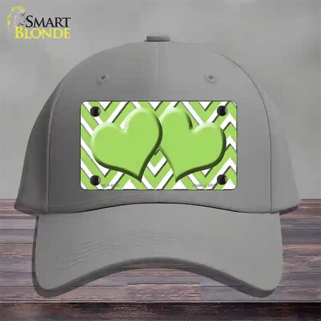 Lime Green White Large Chevron Lime Green Center Hearts Novelty License Plate Hat Cotton / Gray