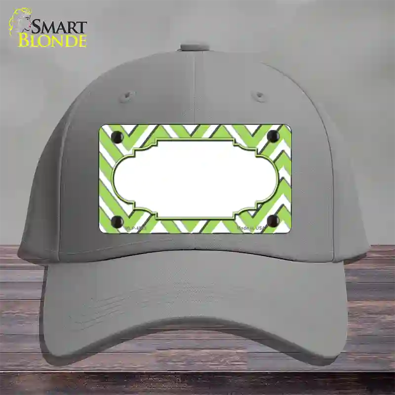 Lime Green White Large Chevron Center Scallop Novelty License Plate Hat Cotton / Gray