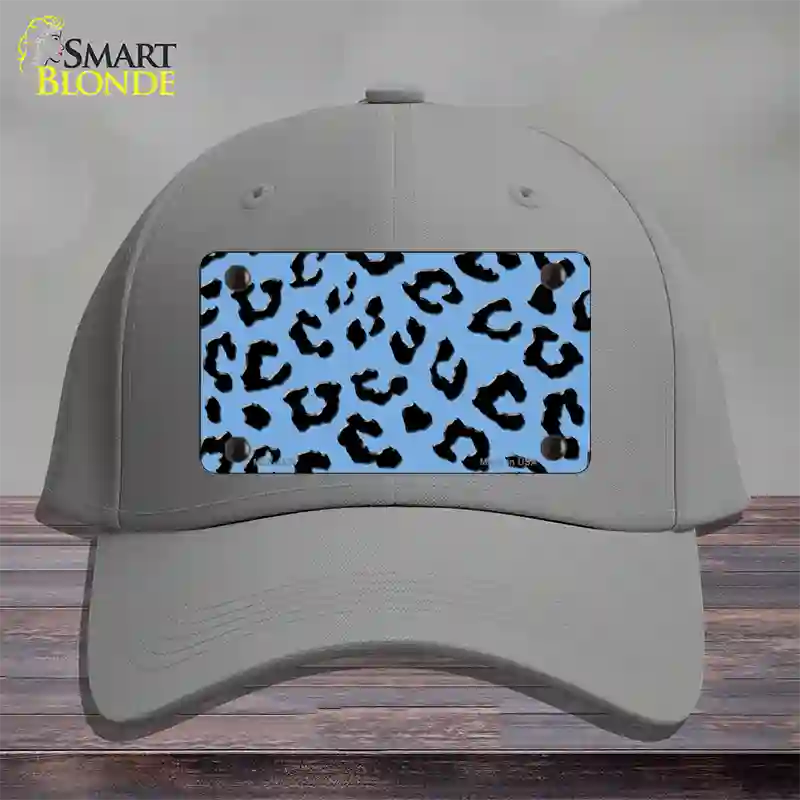 Light Blue Black Cheetah Novelty License Plate Hat Cotton / Gray