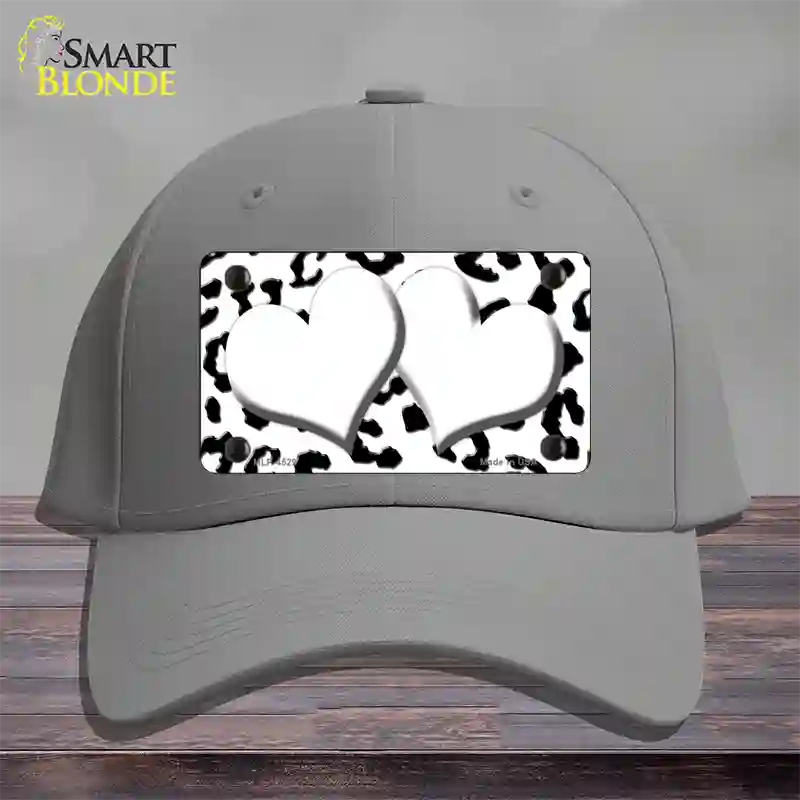 White Black Cheetah White Center Hearts Novelty License Plate Hat Cotton / Gray