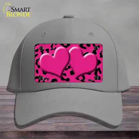 Pink Black Cheetah Pink Center Hearts Novelty License Plate Hat Cotton / Gray