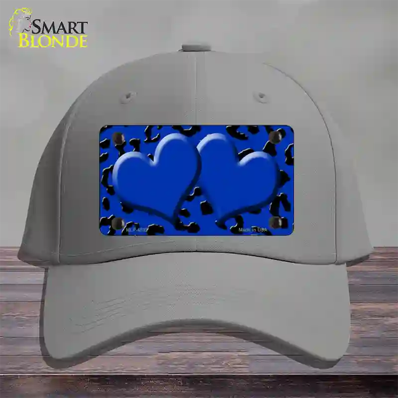 Blue Black Cheetah Blue Center Hearts Novelty License Plate Hat Cotton / Gray