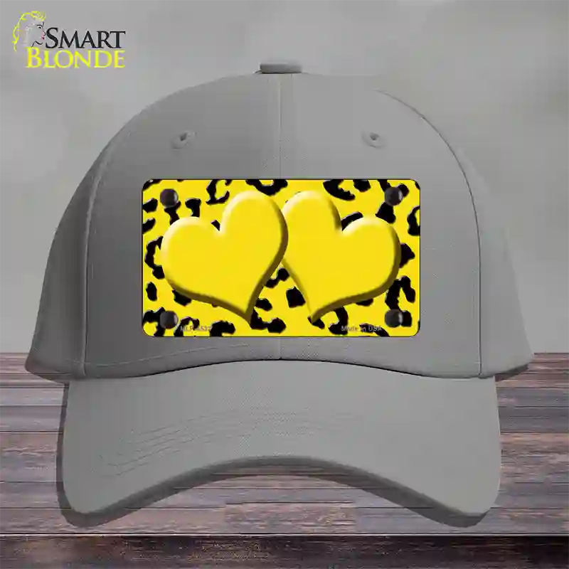 Yellow Black Cheetah Yellow Center Hearts Novelty License Plate Hat Cotton / Gray