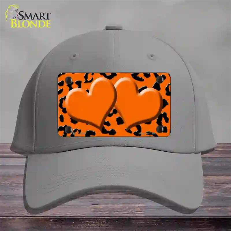 Orange Black Cheetah Orange Center Hearts Novelty License Plate Hat Cotton / Gray