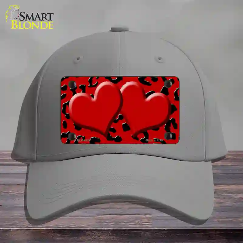 Red Black Cheetah Red Center Hearts Novelty License Plate Hat Cotton / Gray