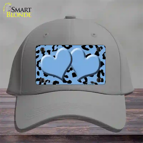 Light Blue Black Cheetah Light Blue Center Hearts Novelty License Plate Hat Cotton / Gray