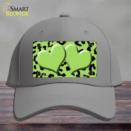 Lime Green Black Cheetah Lime Green Center Hearts Novelty License Plate Hat Cotton / Gray