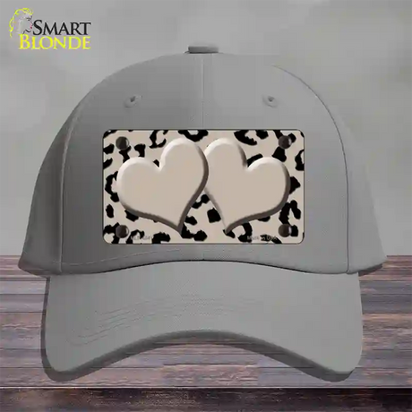 Tan Black Cheetah Tan Center Hearts Novelty License Plate Hat Cotton / Gray