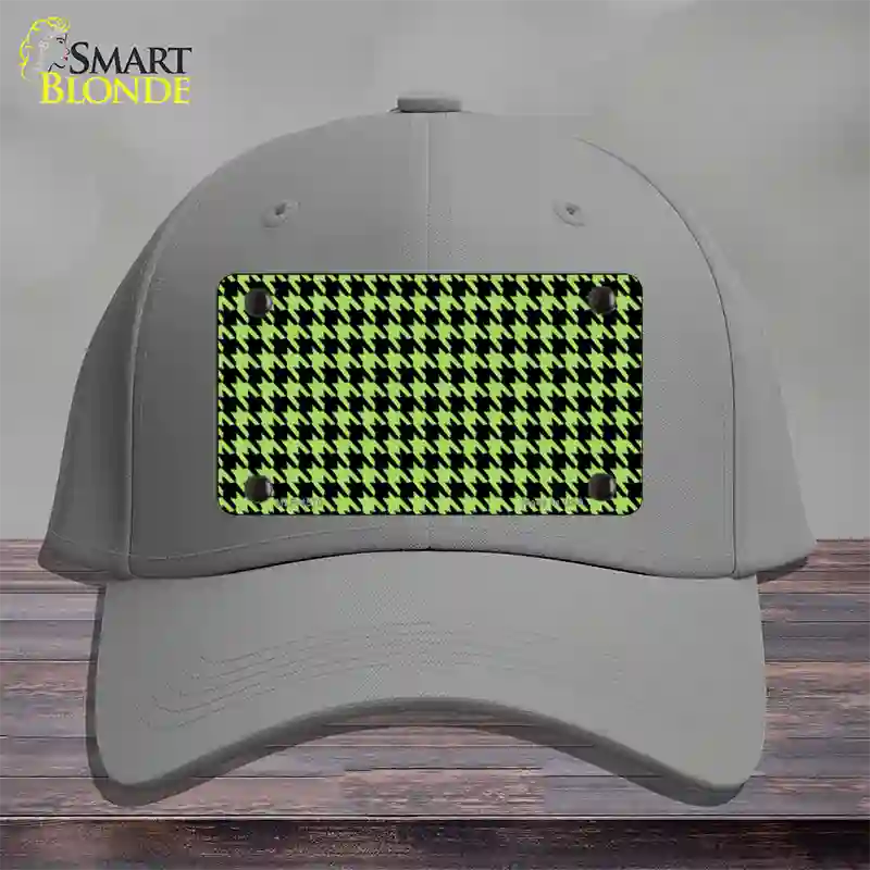 Lime Green Black Houndstooth Novelty License Plate Hat Cotton / Gray