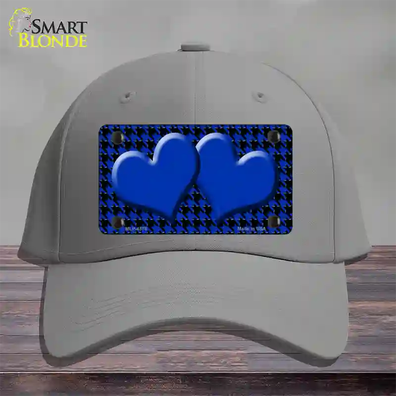 Blue Black Houndstooth Blue Center Hearts Novelty License Plate Hat Cotton / Gray