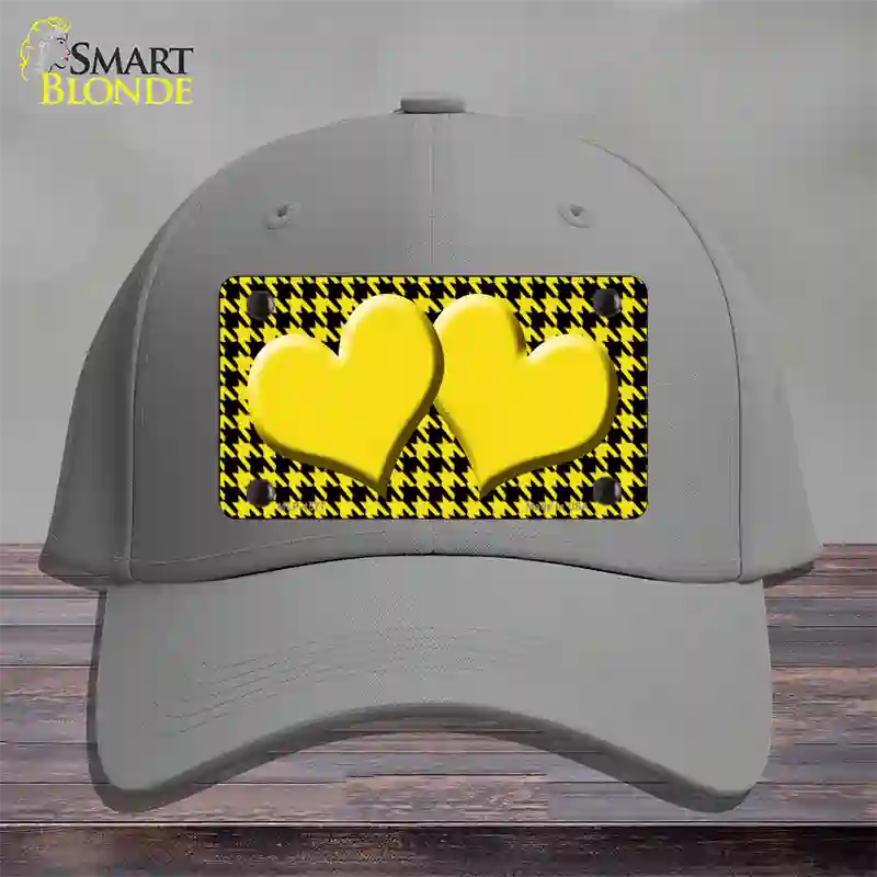 Yellow Black Houndstooth Yellow Center Hearts Novelty License Plate Hat Cotton / Gray