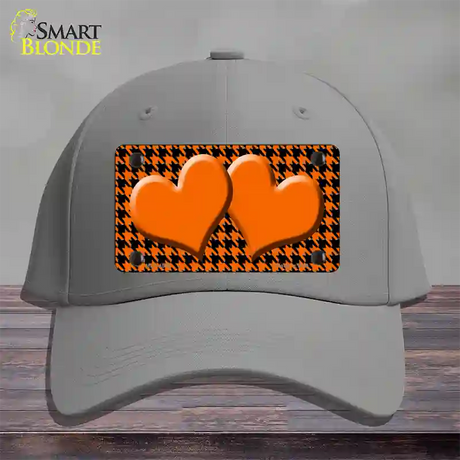 Orange Black Houndstooth Orange Center Hearts Novelty License Plate Hat Cotton / Gray