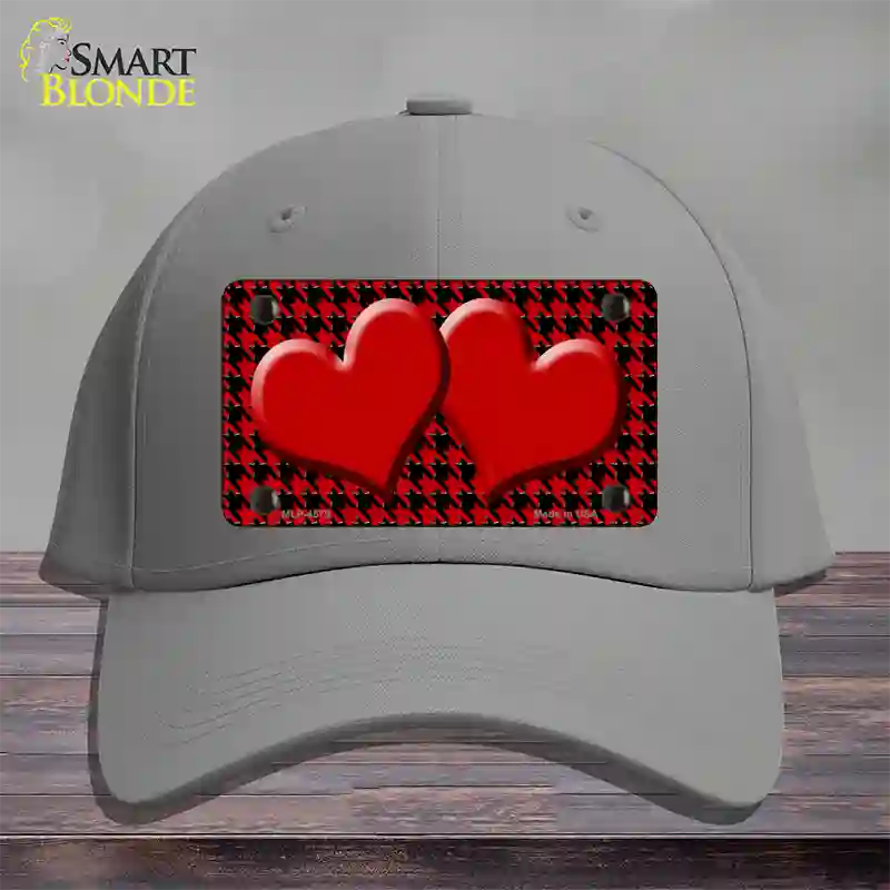 Red Black Houndstooth Red Center Hearts Novelty License Plate Hat Cotton / Gray