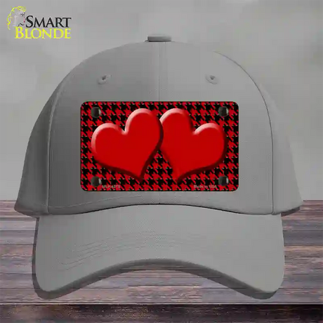 Red Black Houndstooth Red Center Hearts Novelty License Plate Hat Cotton / Gray