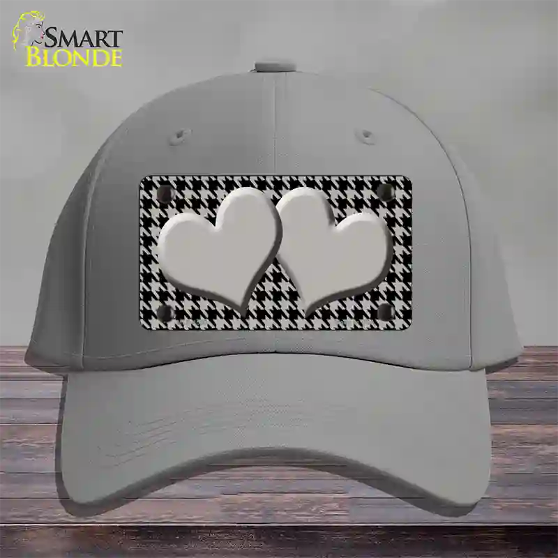 Grey Black Houndstooth Grey Center Hearts Novelty License Plate Hat Cotton / Gray