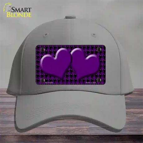 Purple Black Houndstooth Purple Center Hearts Novelty License Plate Hat Cotton / Gray