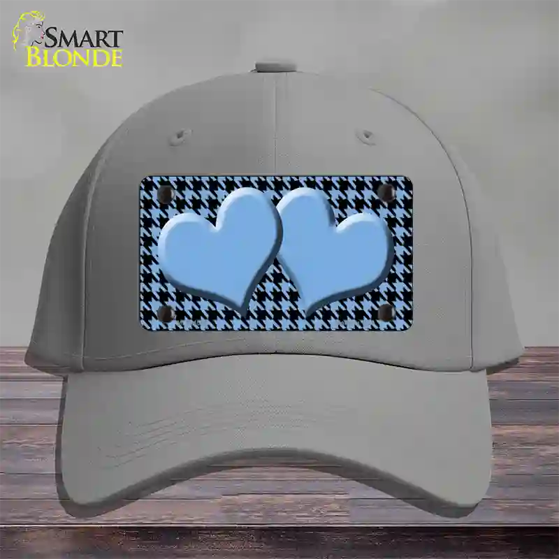 Light Blue Black Houndstooth Light Blue Center Hearts Novelty License Plate Hat Cotton / Gray