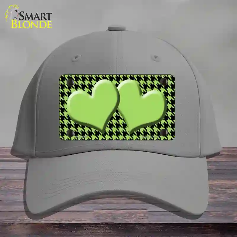 Lime Green Black Houndstooth Lime Green Center Hearts Novelty License Plate Hat Cotton / Gray