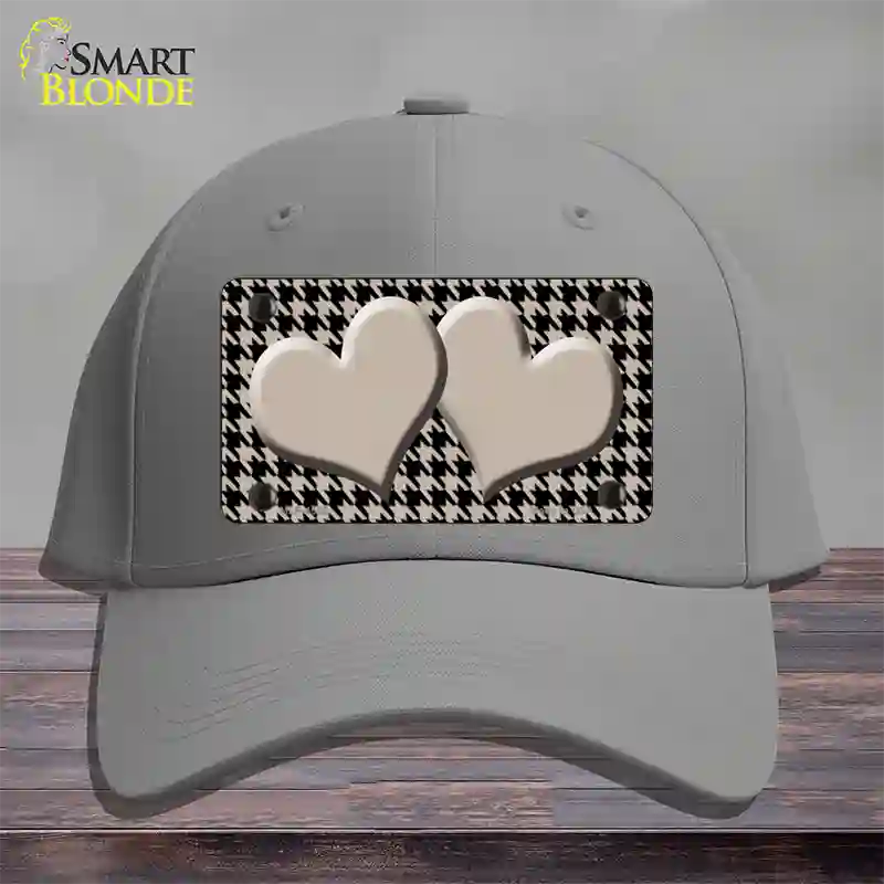 Tan Black Houndstooth Tan Center Hearts Novelty License Plate Hat Cotton / Gray