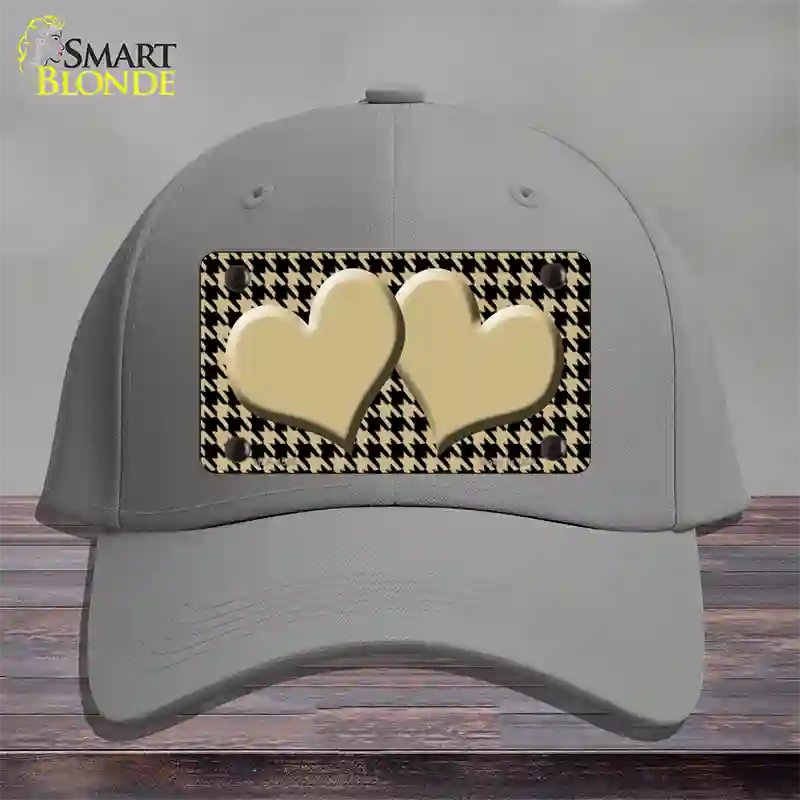 Gold Black Houndstooth Gold Center Hearts Novelty License Plate Hat Cotton / Gray