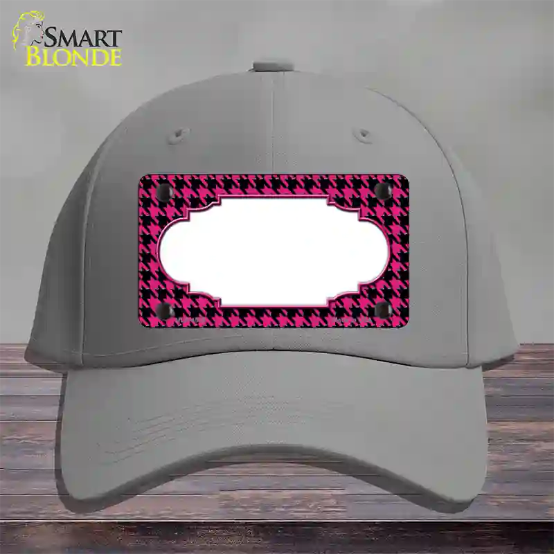 Pink Black Houndstooth Scallop Center Novelty License Plate Hat Cotton / Gray