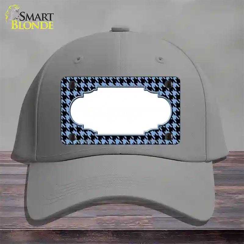 Light Blue Black Houndstooth Scallop Center Novelty License Plate Hat Cotton / Gray