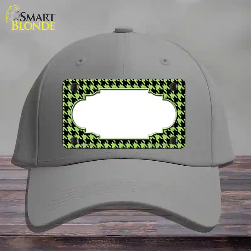 Lime Green Black Houndstooth Scallop Center Novelty License Plate Hat Cotton / Gray