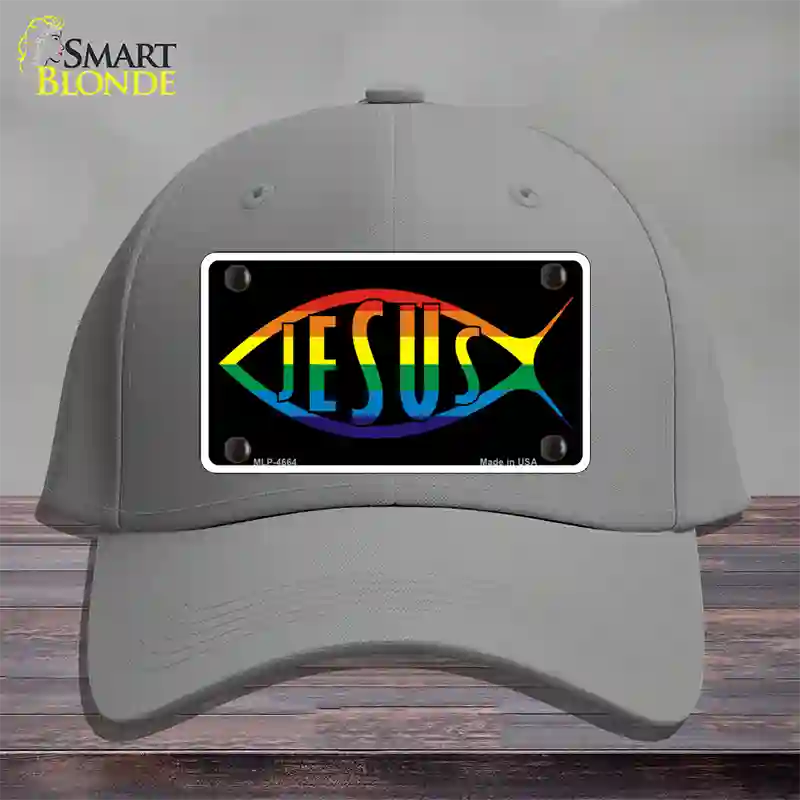 Jesus Fish Rainbow Novelty License Plate Hat Cotton / Gray