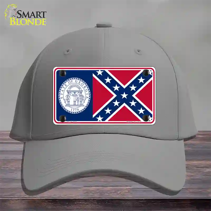 Georgia Confederate State Flag Novelty License Plate Hat Cotton / Gray