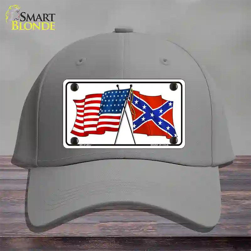 Confederate USA Crossed Flags Novelty License Plate Hat Cotton / Gray