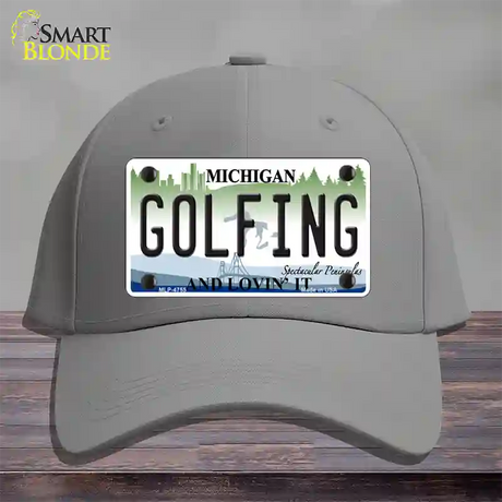 Golfing Michigan State Novelty License Plate Hat Cotton / Gray