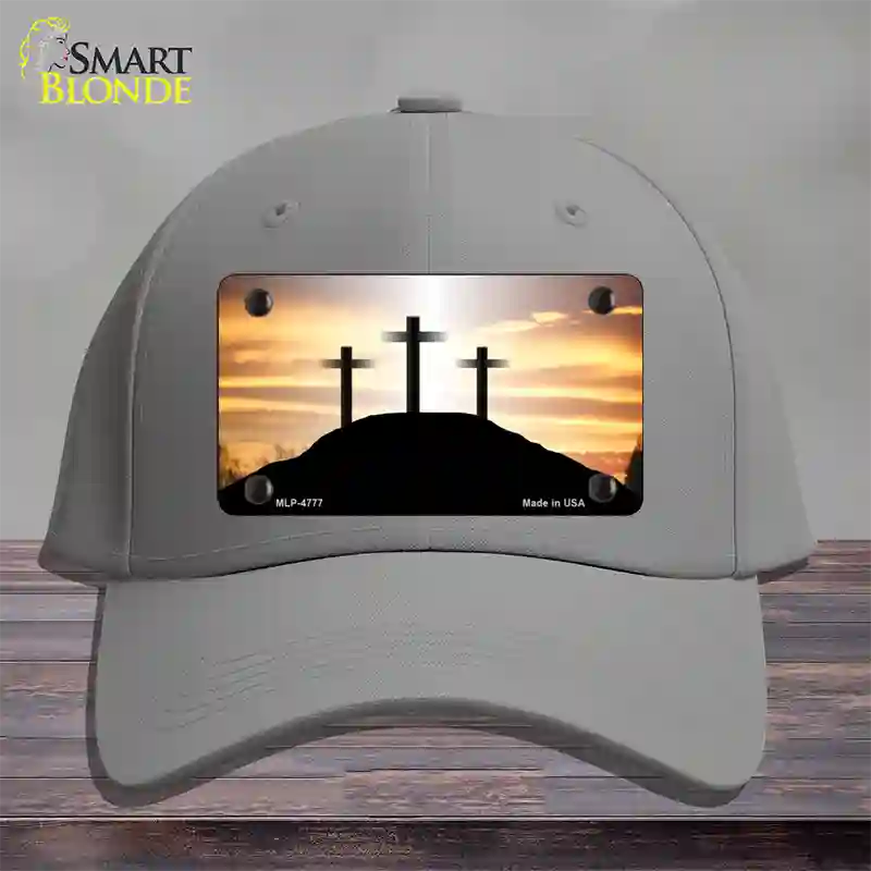 Three Crosses Sunset Novelty License Plate Hat Cotton / Gray