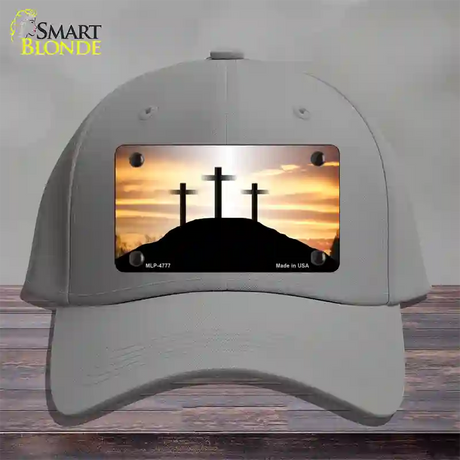 Three Crosses Sunset Novelty License Plate Hat Cotton / Gray