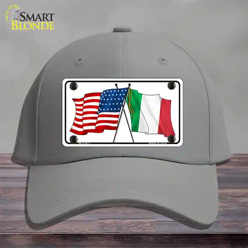 United States Italy Crossed Flags Novelty License Plate Hat Cotton / Gray