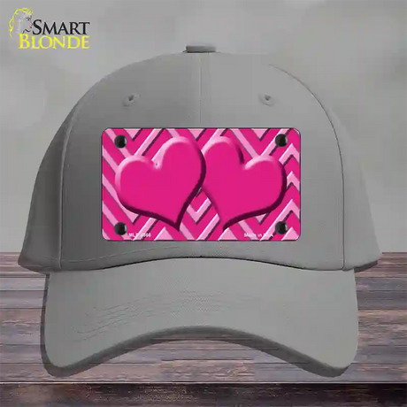 Pink Light Pink Heart Large Chevron Novelty License Plate Hat Cotton / Gray