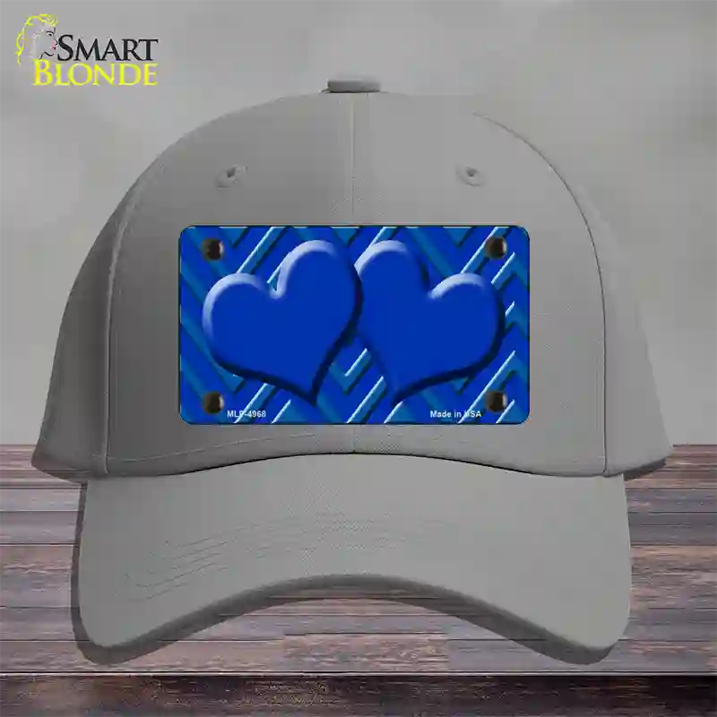 Blue Light Blue Heart Large Chevron Novelty License Plate Hat Cotton / Gray