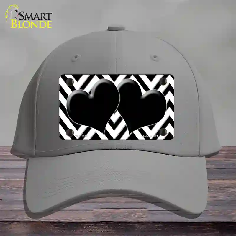 White Black Chevon Hearts Novelty License Plate Hat Cotton / Gray