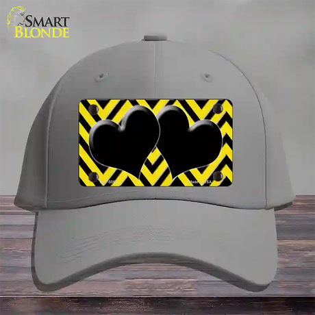 Yellow Black Chevon Hearts Novelty License Plate Hat Cotton / Gray