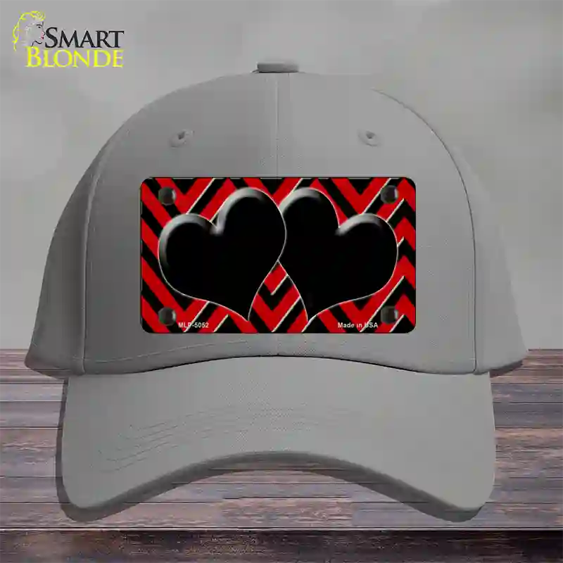 Red Black Chevon Hearts Novelty License Plate Hat Cotton / Gray