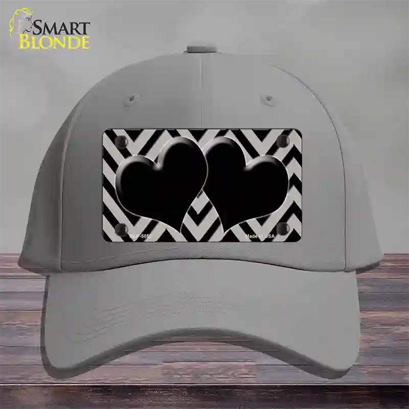 Grey Black Chevon Hearts Novelty License Plate Hat Cotton / Gray