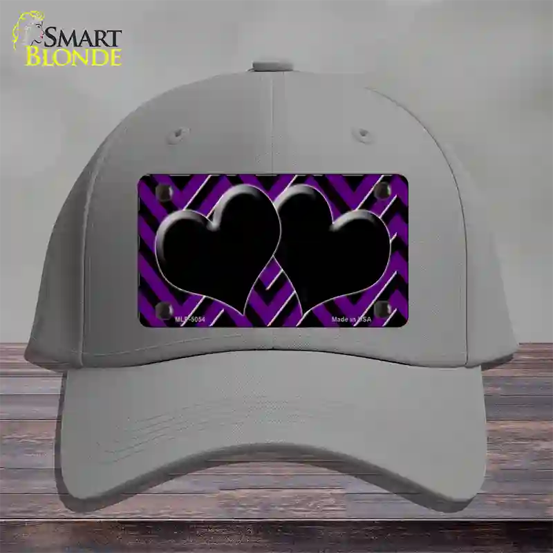 Purple Black Chevon Hearts Novelty License Plate Hat Cotton / Gray